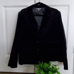 Black Velvet Blazer with Ruffle Detail